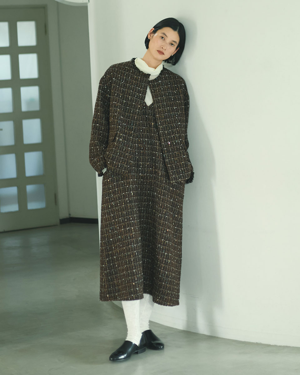 ツイードジャケット セール】 ファンシーラメツイード ジャケット （ノーカラー